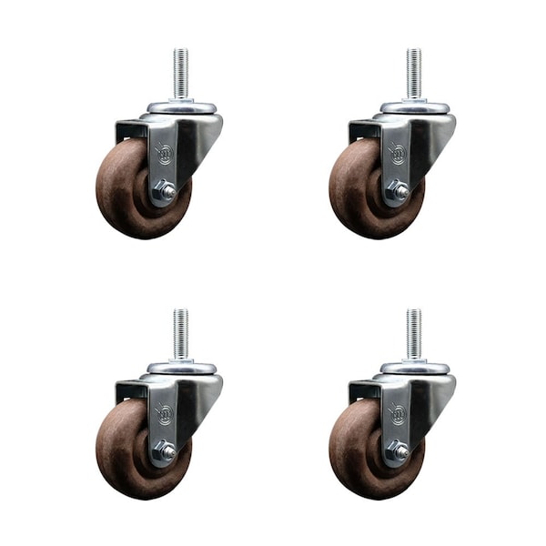 3 Inch High Temp Glass Filled Nylon Wheel Swivel 58 Inch Threaded Stem Caster Set